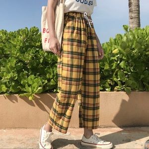 wide leg plaid pants